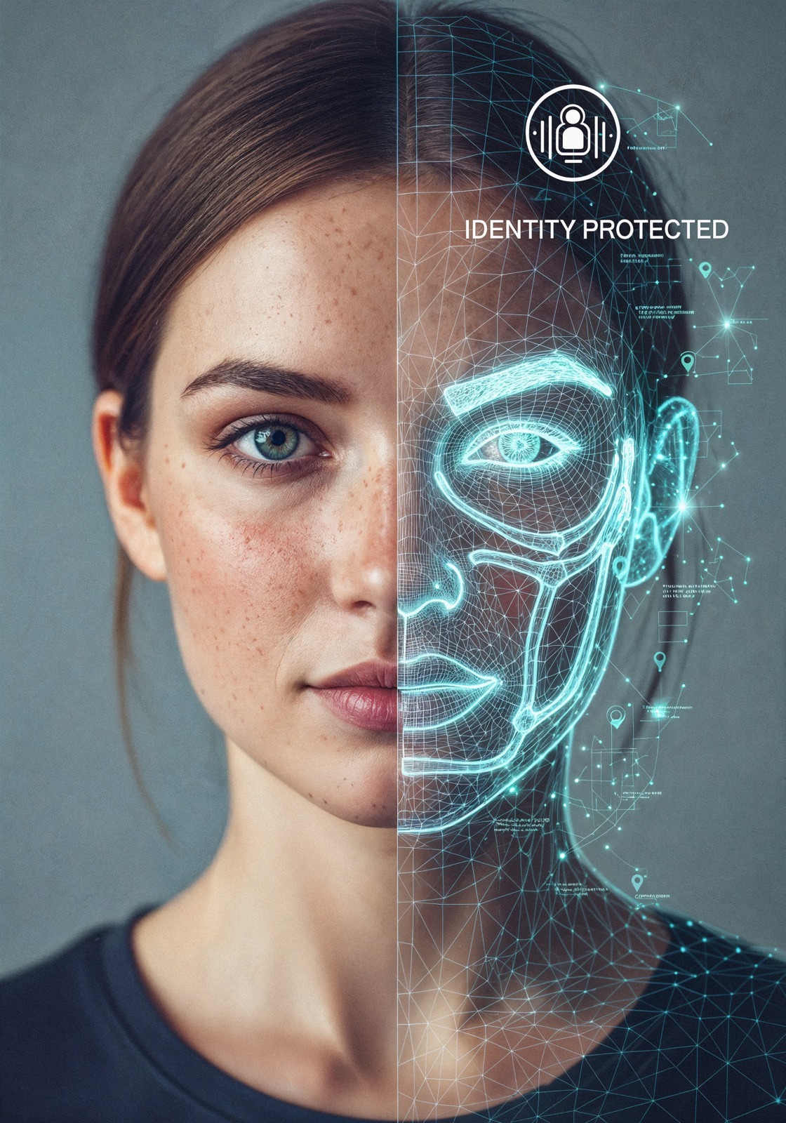 Biometric facial scan technology used to verify identity and detect ai deepfake impersonation
